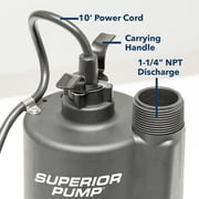 Superior Pump 91330 1/3 HP Thermoplastic Submersible Multi Use Pool Hot Tub Pump with 10-Foot Cord