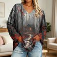 thumbnail image 2 of Uootdi Halloween Sweatshirts for Women V Neck Halloween Theme Graphic Womens Sweatshirt Oversized Fit Fall Festival Soft Womens Tops Gift, 2 of 7