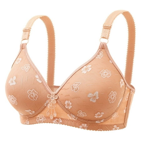 

Hfyihgf On Clearance Wireless Push Up Bra for Older Women Floral Print Soft Full Cup Seamless Everyday Bras Adjustable Strap Comfortable Wirefree Bralette(Khaki M)