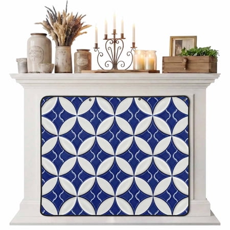 Magnetic Fireplace Cover Navy Blue Geometric Fireplace Screen Modern Circle Lines Insulation Fireplace Blocker Blanket Save Energy Fireplace Draft Stopper Covers for Living Room 39x32