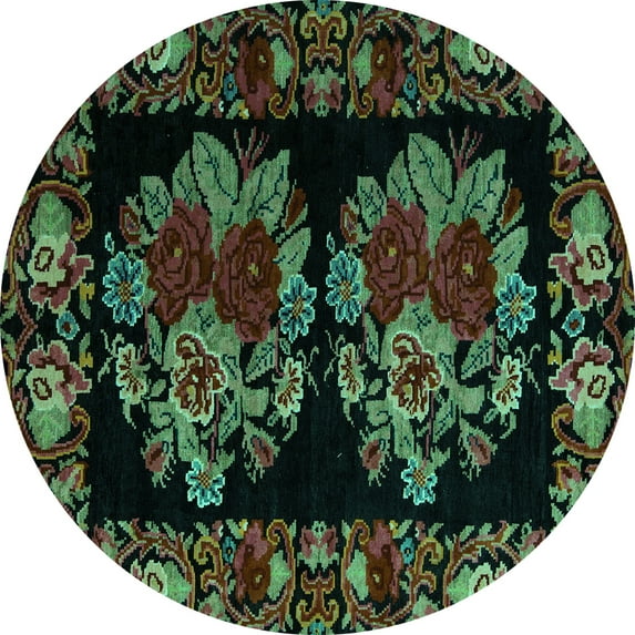 Ahgly Company Indoor Round Medallion Turquoise Blue French Area Rugs, 3' Round