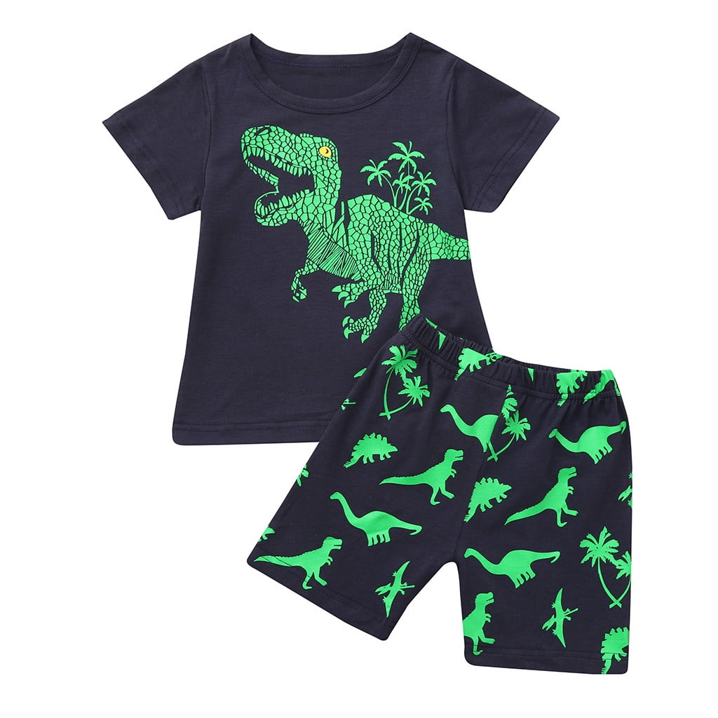 Toddler Boys Outfit Sets Baby Kids Dinosaur Summer Pajamas Sleepwear ...