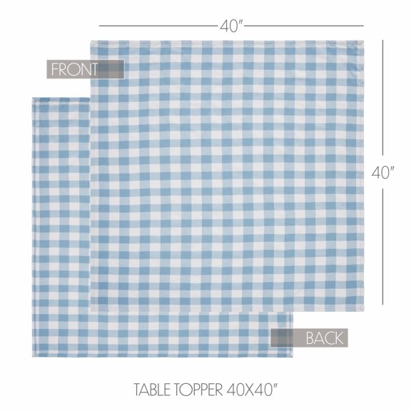 VHC Brands Annie Buffalo Check Blue Table Topper 40x40, Kitchen and Dining Room Decor, Tabletop Accessory, Cotton, Annie Buffalo Check Collection, Square 40x40, Dusk Blue