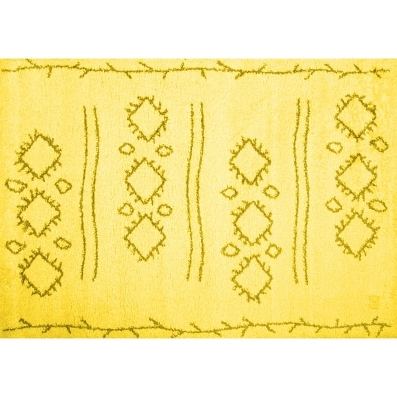 Ahgly Company Machine Washable Indoor Rectangle Solid Yellow Modern Area Rugs, 5' x 7'