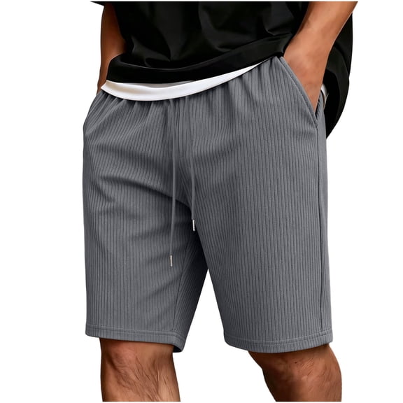 USNSM Corduroy Shorts for Men Casual 9 Inch Inseam Shorts Beach Elastic Waist Drawstring Short Pants Vintage Work Short Pants with Pockets Gray XL