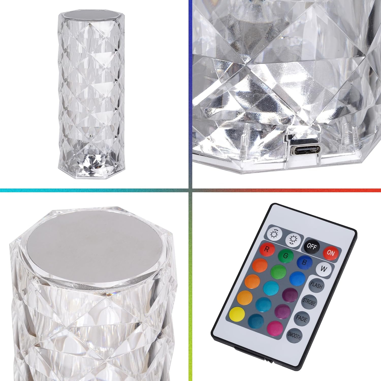 Catalina Lighting Prismatic 8.4'' Color Changing Rechargeable Table Lamp with Clear Acrylic Cylinder Shade Modern Table Light Fixture for Living Room, Bedroom, or Office, Clear