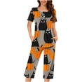 thumbnail image 2 of JOANKDMI Women Jack-o-Lantern 2 Piece PJs Set Cat and Comfortable Short Sleeve Top with Capri Pants Novelty Loungewear Suit for Roleplay or Holiday Relaxing, S-3XL, 2 of 6