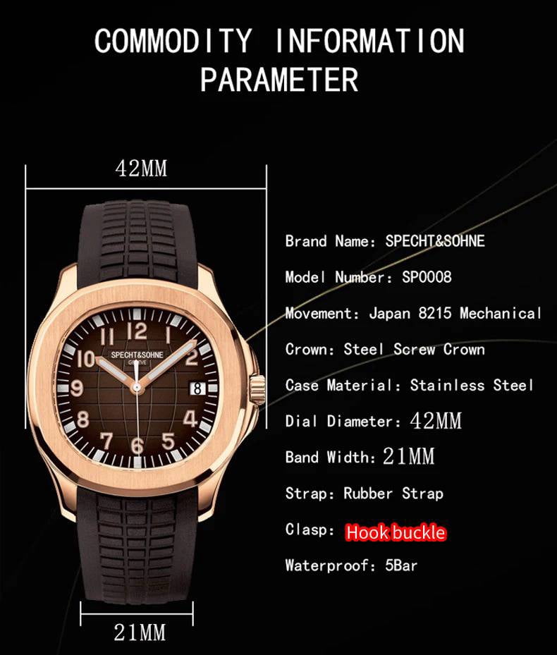 2024 Luxury Specht & Sohne Automatic Watches For Men Rubber Strap Miyota 8215 Movt Classic Sport Wrist Watch Relogio Masculino