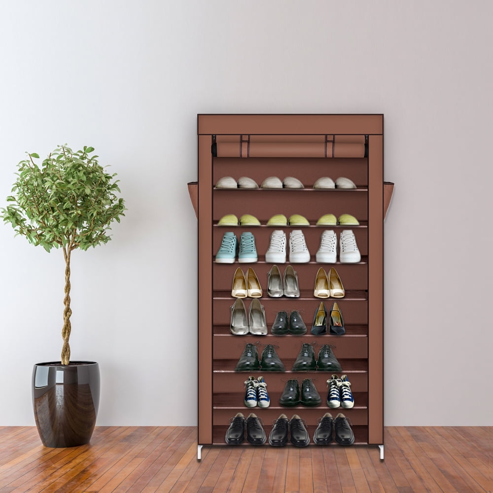 Kepooman 10 Tiers Shoe Rack Organizer with Dustproof Cover, Mocha