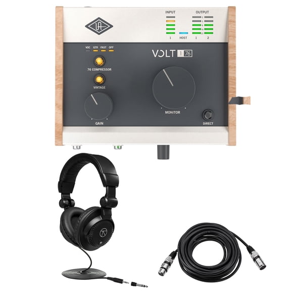 Universal Audio Volt 176 Portable 1x2 USB Type-C Audio/MIDI Interface with Built-In Compressor, Bundle with TAPH100 Headphones and 25' XLR Microphone Cable