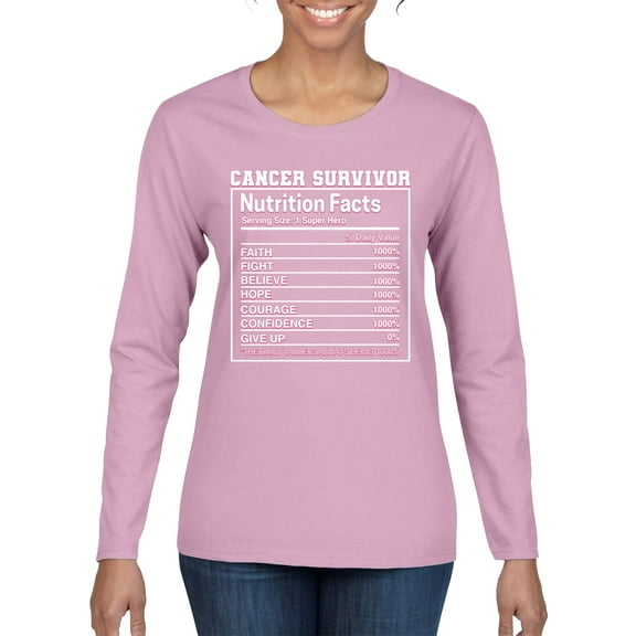 Wild Bobby Breast Cancer Survivor Nutrition Facts Breast Cancer Awareness Women Graphic Long Sleeve Tee, Light Pink, Large