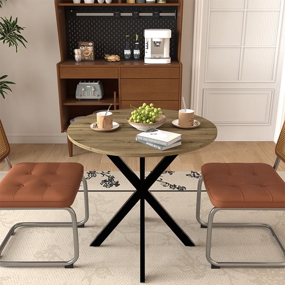 31.5 Inch Round Dining Table,for 2-4 people,Modern Dining Room Table, Brown (only table)