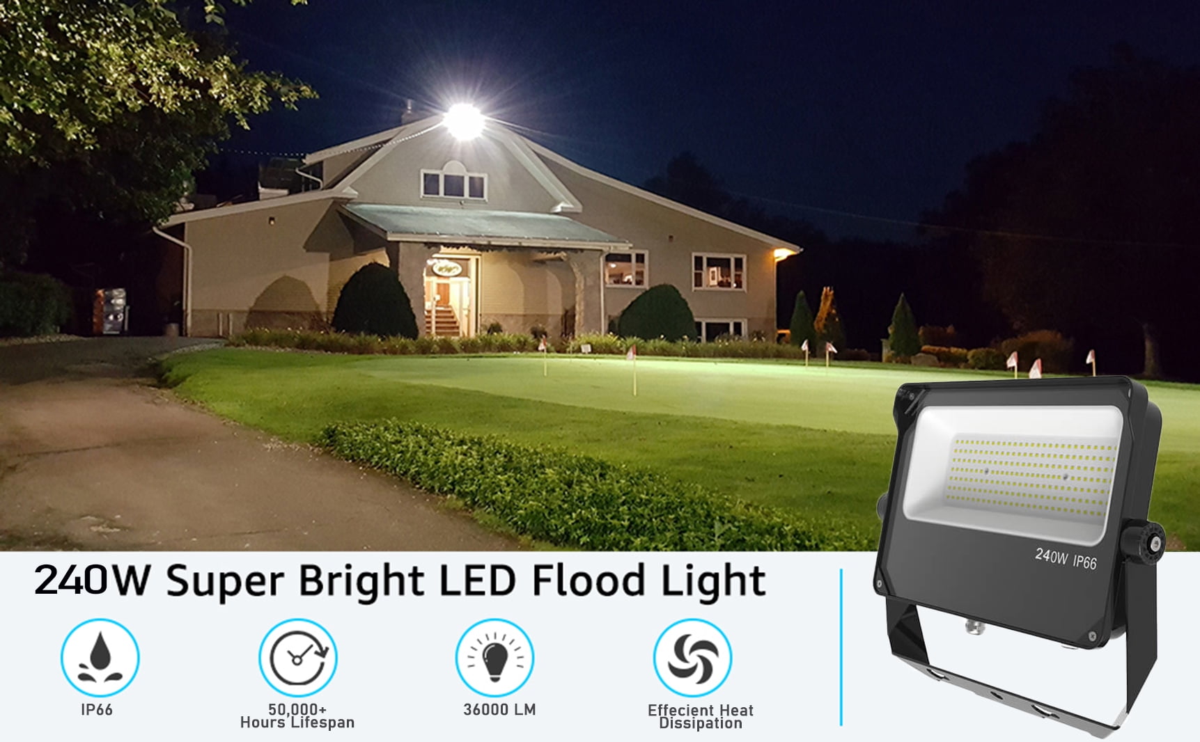 YESLEDLIGHT 240W Flood Light 36000lm AC100-277V IP66 with UL DLC Listed for basketball football courts with Trunnion Mount