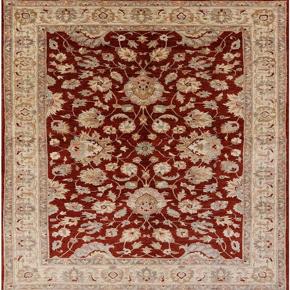 Ahgly Company Indoor Square Mid-Century Modern Red Oriental Area Rugs, 5' Square