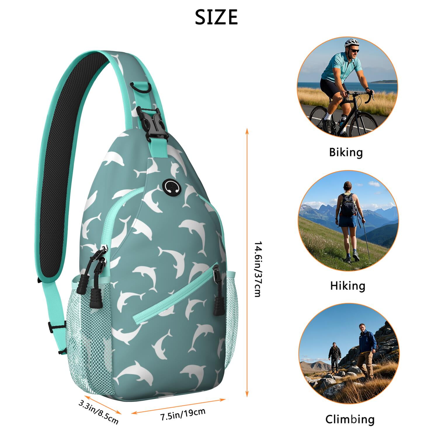 Cartoon Shark Shoulder Backpack - Funny Watercolor Shark Artwork for Hiking & Biking - Spacious & Organized