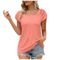 thumbnail image 2 of Pincandy Fashion Woman Causal Square Neck Solid Color Blouse Puff Short Sleeve T-Shirt Summer Tops Cute Square Neck Tank Tops Loose Dressy Casual Shirts Cap Sleeve Tunic Tops,Orange,XL, 2 of 9