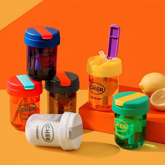 ACDANC 10Oz Portable Tumbler with Lid&Straw,Smoothie Wide Mouth Plastic Mug,Leak Proof Lid and Heat Resistant Band,Portable To Go Iced Tea Coffee Cup for Travel