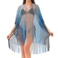 thumbnail image 5 of JGGSPWM Sheer Gradient Swimsuit Coverup, Crochet Color Block Beach Dress, Fringe Bathing Suit Vacation Outfits for Women Blue Free Size, 5 of 5