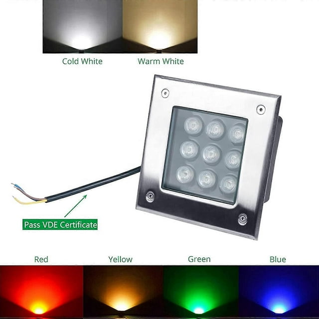 1pc Outdoor Square LED Recessed Floor Lamp Stainless Steel IP67 Waterproof LED Floor Spotlight - 6000K 9w White Light