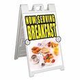 thumbnail image 1 of Now Serving Breakfast (24" X 36") Deluxe A-Frame Signicade, Includes 2 Removable Panels & Stand, 1 of 4