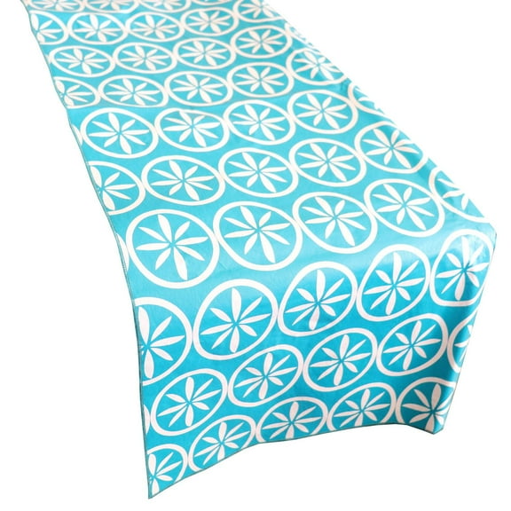 Plastic Table Runner Non-Slip Flannel Backing - Floral Leaf Medallion