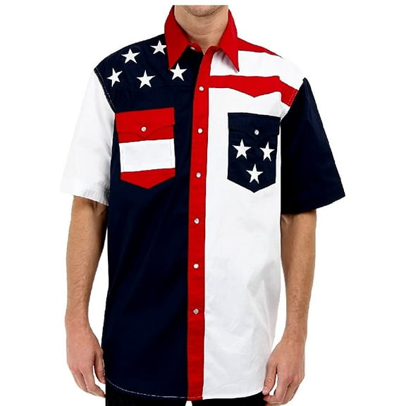 Roper Western Shirt Mens S/S USA Embroidery Blue 03-002-0185-0304 BU