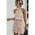 thumbnail image 3 of Femmes Rompers - Été Floral Ruffle Licol Cou Sans Manches Élastique Taille Romper Shorts Combinaison, 3 of 7