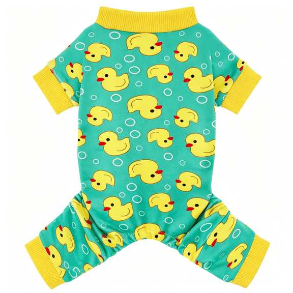 GASTROPOD Dog Pajamas Onesie: Comfortable Four-Legged Apparel for Small, Medium, & Large Dogs, Polyester Material for Comfort, Wrinkle Resistance, Moisture Wicking, and Stretchiness Yellow Duck S