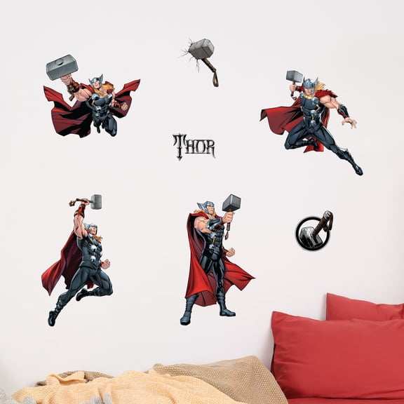 Marvel Thor Wall Decals - Set of 7 Removable Vinyl Stickers for Kids Bedroom Playroom Bathroom - Peel and Stick Room Décor