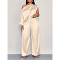 thumbnail image 2 of AURA Womens Satin Two Piece Set Asymmetrical Neck Top and Long Pants Casual Elegant Outfit, 2 of 4