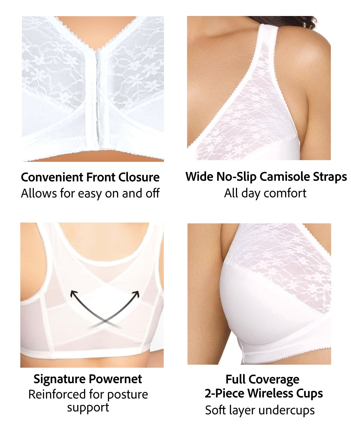 Exquisite Form 5100565 Fully® Lace Wireless Back & Posture Support Bra with Front Closure