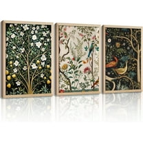3Pcs d Vintage Plant And Bird Wall Art Prints Inspired By Nature Canvas Prints With Wooden Elegant Floral Posters And Wildlife Image Artwork Decor Living Rooms Bedrooms Offices 12x16 Inch