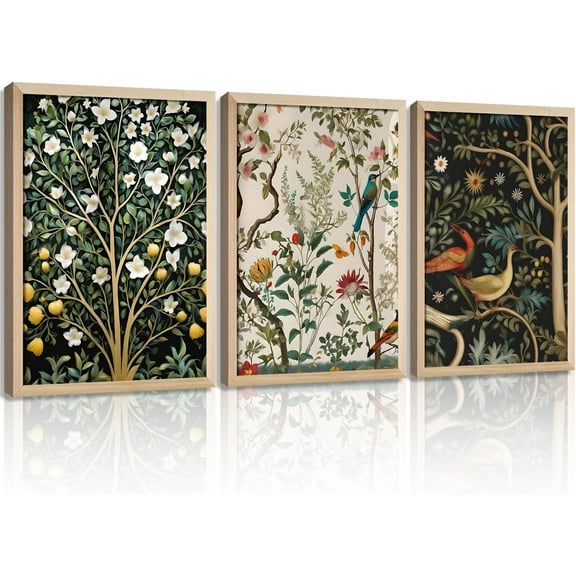 3Pcs d Vintage Plant And Bird Wall Art Prints Inspired By Nature Canvas Prints With Wooden Elegant Floral Posters And Wildlife Image Artwork Decor Living Rooms Bedrooms Offices 12x16 Inch