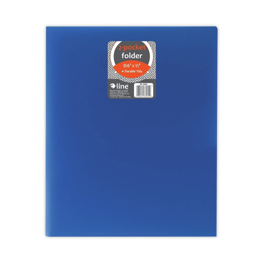 C-Line 33955 11 in. x 8.5 in. Two-Pocket Heavyweight Poly Portfolio Folder - Blue (25/Box)