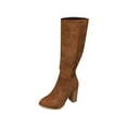 thumbnail image 2 of Miluxas Women's Knee High Boots Chunky High Heels Classic Suede Mid Calf Boots Round Toe Pull On Dressy Boot Brown 5.5(36), 2 of 8