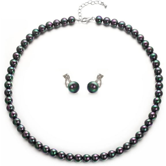 8Mm 10Mm Faux Pearl Necklace Earrings Set For Women White Black Round Glass Pearl Wedding Jewelry Gifts[Z1]