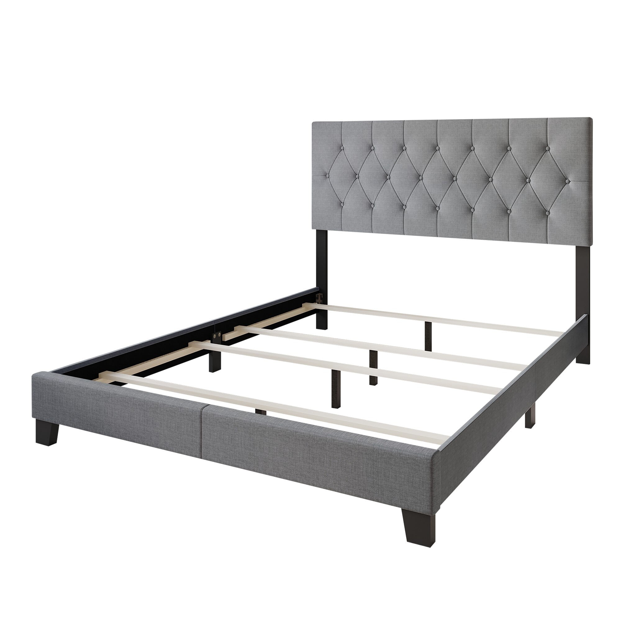 Home Design Dillon Twin Tufted Upholstered Panel Bed Frame with Button Tufting and Foam-Filled Headboard, Gray, Easy Assembly