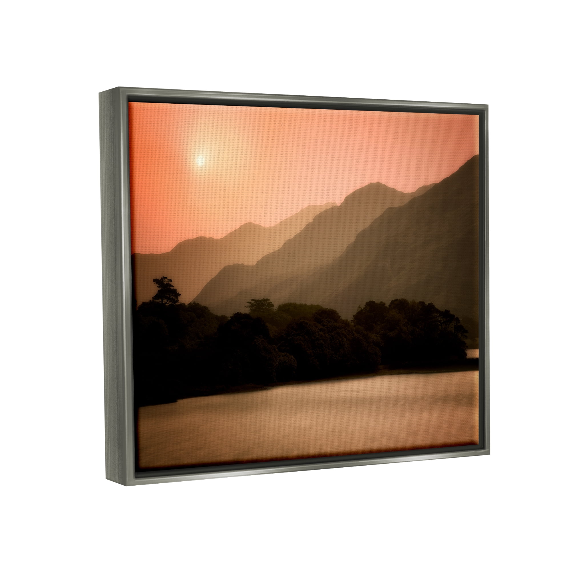 Stupell Industries Sunset over Mountain Peaks Nature Photography Gray Floater Framed Art Print Wall Art, 21 x 17