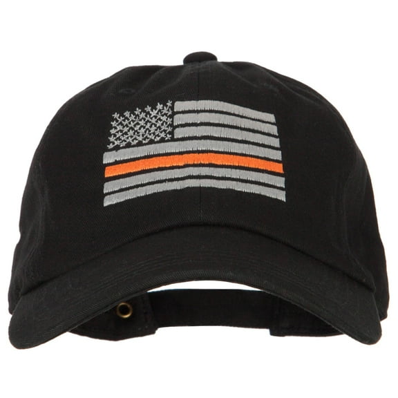 Thin Orange Line American Flag Embroidered Unstructured Cotton Washed Cap - Black OSFM