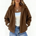 thumbnail image 2 of Hjlmsx Women's Fuzzy Sherpa Fleece Short Coat Casual Shaggy Jacket with Pockets Warm Winter Zip Up Fluffy Outwear Brown XL, 2 of 8