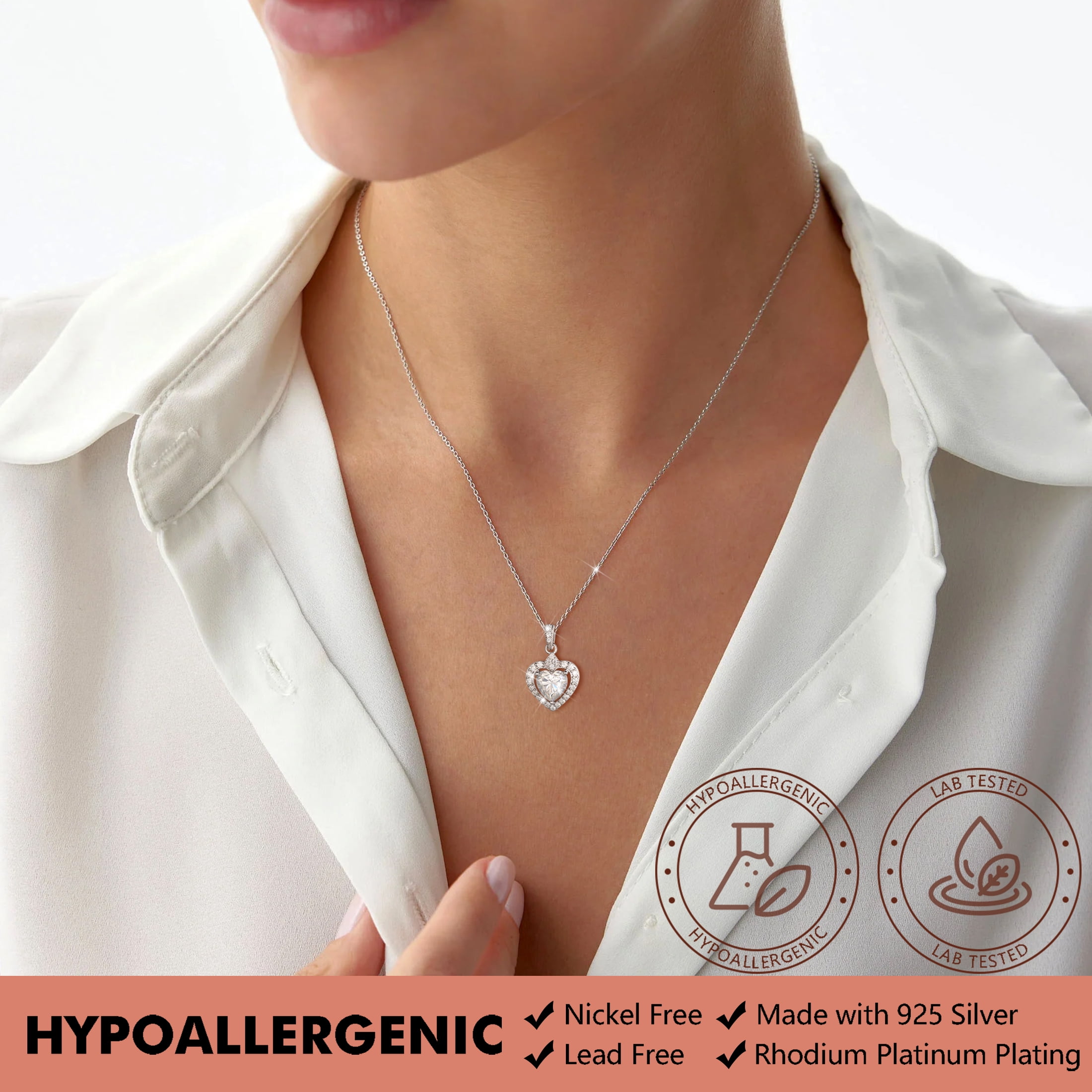 Beautlace 2 Carat Moissanite Necklace for Women,925 Stering Silver D Color VVS1 Heart Pendant Necklace Jewelry Gift for Birthday Christmas Anniversary Wedding