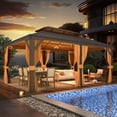 thumbnail image 4 of Erommy Outdoor Pro Series Galvanized Steel Hardtop Patio Gazebo Pergola w/Aluminum Frame, Prime Curtains and nettings include Double Roof 12' x 14', 4 of 5