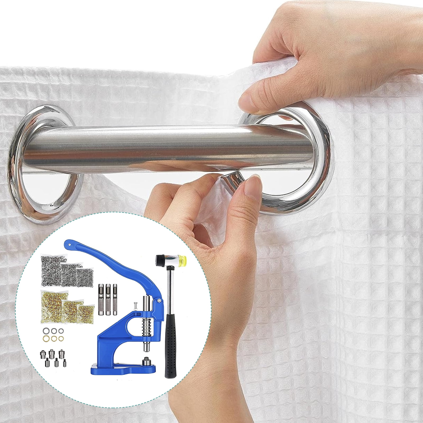 3000pcs Hand Press Grommet Machine, Heavy Duty Eyelet Grommet Machine Punch Tool Kit with Dies, Grommets, and Hammer for Snap Buttons, Rivets, Eyelets, and Pearls (Blue)