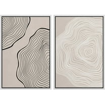 IDEA4WALL Framed Canvas Print Wall Art Set Black Tan White Tree Wood Ring Collage Wall Decorative Bohemian Retro Nature Painting Artwork for Living Room, Bedroom, Office - White 24"x36"x2