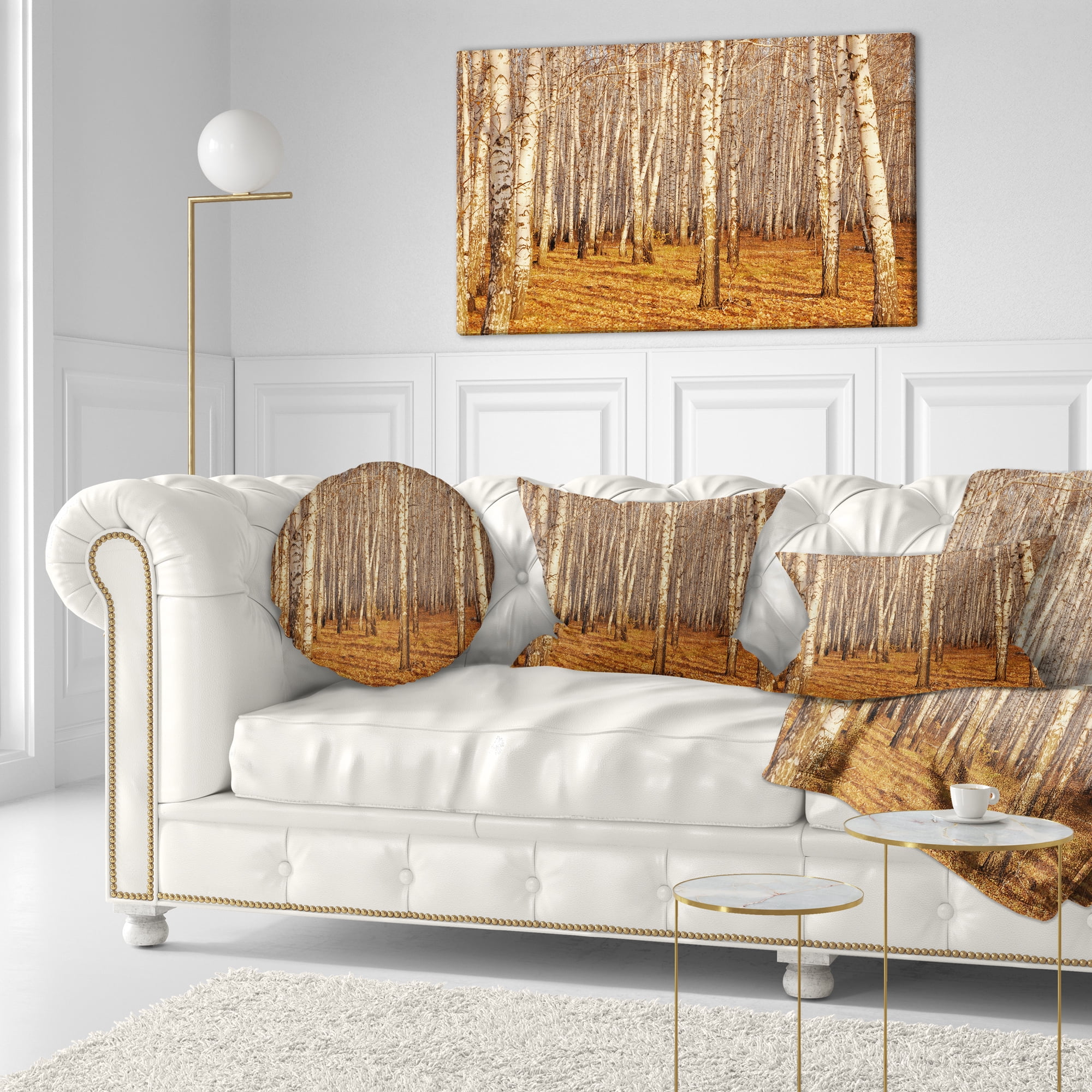 Designart Dense Birch Forest in the Fall - Forest Throw Pillow - 12x20