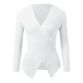 thumbnail image 4 of Pxiakgy Women's Deep V Neck Criss Cross Front Wrap Sweaters Long Sleeve Fitted Ribbed Knit Sweater Pullover Tops Women Fashion V Neck Long Sleeve Solid Color Pullover Sweater Knitting Top White M, 4 of 5