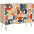 thumbnail image 3 of PixonSign Sideboard Buffet Cabinet, Kitchen Storage Cabinet with 2 Doors, Orange & Blue Retro Polygon Pattern, Cupboard Console Table for Dining Room - 35" L x 18" W x 29" H, 3 of 5