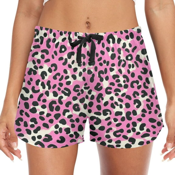Women's Soft Sleep Shorts Relaxed Fit Lounge Pajama Bottoms Shorts for Women Pajama for Home and Comfort Pink and Black Leopard