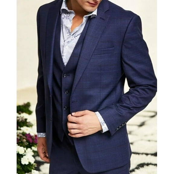 Bar III Men's Slim-Fit Wool Suit Jacket, Navy Plaid, 44S