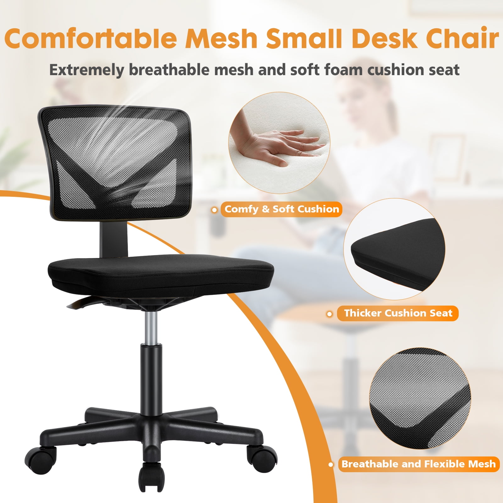 edx Computer Desk and Home Office Chair Set, 47 Inch Writing Table with Storage Bag & Armless Mesh Desk Chair For Home, Rustic Brown